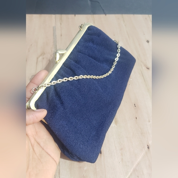 Sapphire clutch purse - small evening bag w/white satin - Sorina made in Denmark - Picture 1 of 8